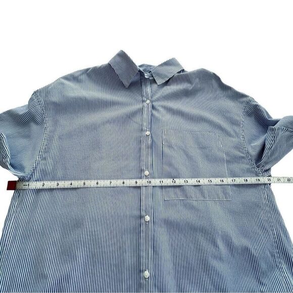 Zara Trafaluc Collection Short Sleeve Boxy Blue Pinstripe Button Up Shirt - Picture 4 of 7